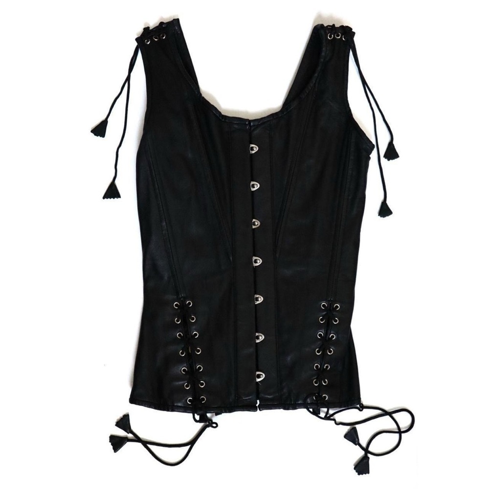 Black Lace-Up Leather Corset Top